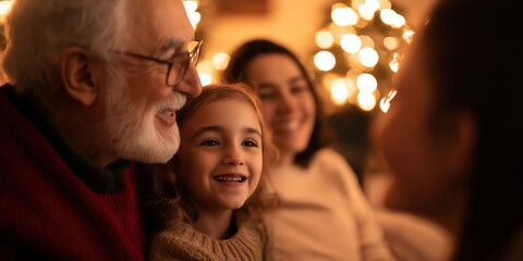 An intimate family gathering filled with joy, where a smiling child interacts with loved ones, highlighting the warmth and love shared in cherished moments together.