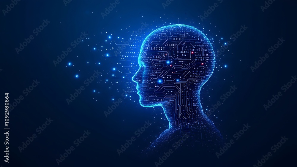 Poster big data and artificial intelligence concept. machine learning and cyber mind domination concept in 