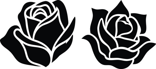 Rose vector silhouette icons set