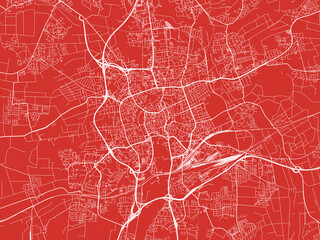 Christmas Map of Braunschweig, Germany in Snowy White on Festive Red Background.