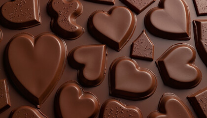 Fototapeta premium Variety of heart-shaped chocolate candies arranged beautifully, decadent sweets for romantic occasions
