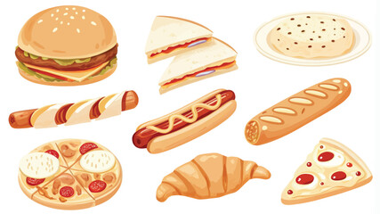 Set of fast food icons isolated on white background. Vector illustration.