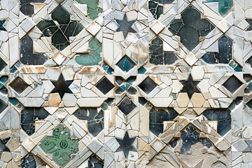 A mosaic wall with a star pattern