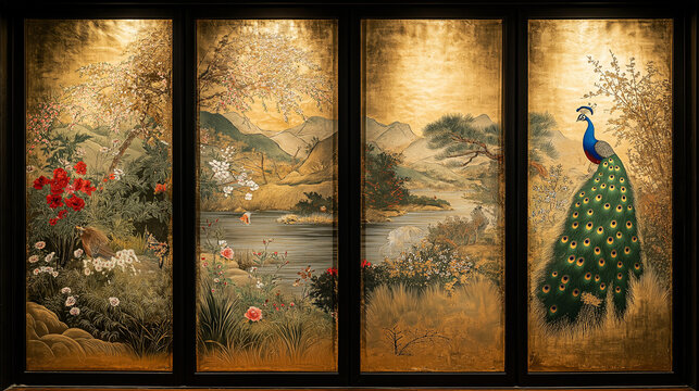 最前線の 晨光/中国/山水画/漁村夕照/掛軸/名家伝来/AA-220