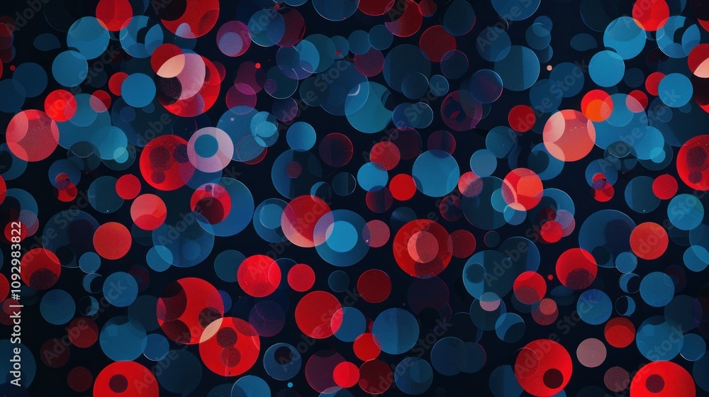 Poster A vibrant abstract background featuring overlapping red and blue circles on a dark backdrop.