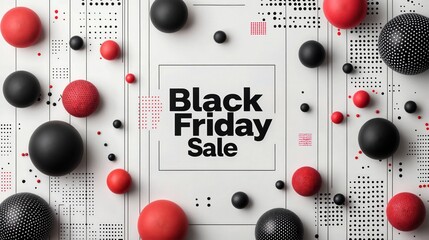 Black Friday sale banner with modern abstract red and black geometric spheres design

