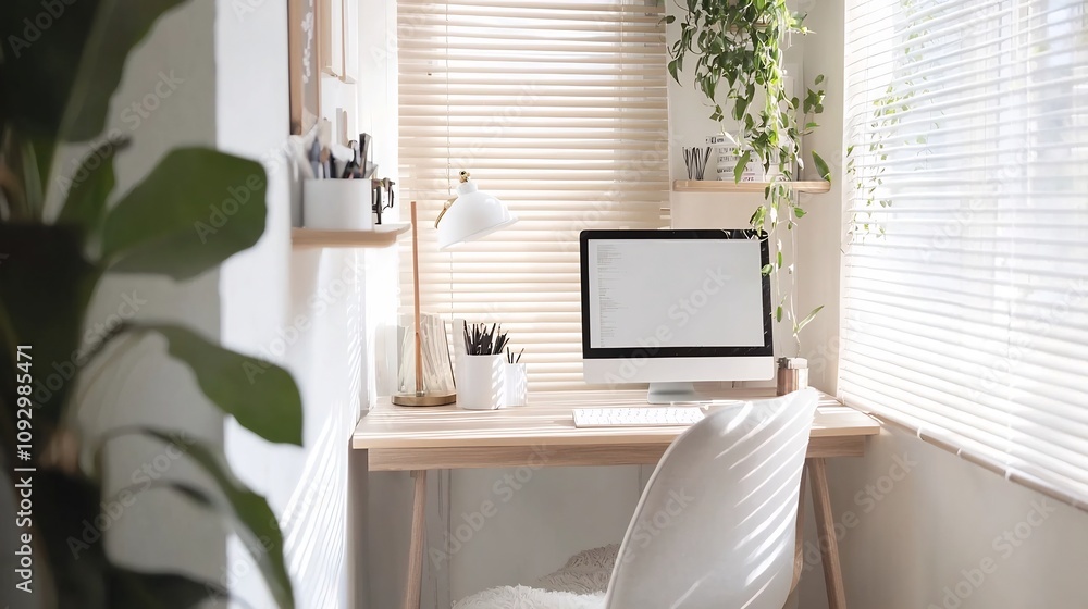 Aufkleber a modern and minimalist floating desk workspace featuring a wall mounted desk a small desk lamp and 