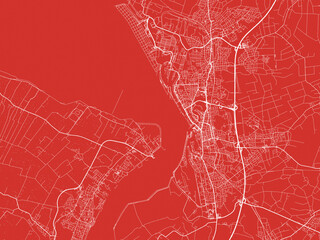 Christmas Map of Bremerhaven, Germany in Snowy White on Festive Red Background.