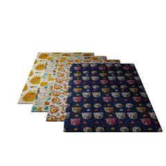 A collection of four different patterned rugs with animal faces