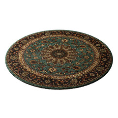 A blue and brown rug with a flower pattern