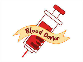 Blood donor injection syringe needle pharmacy donation health-care medical donate care transfusion banner label ribbon colorful icon set design