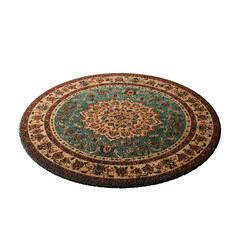 A round rug with a blue and brown design