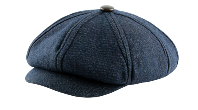 Isolate action of wearing a dark blue newsboy cap urban setting fashion accessory showcase outdoors close-up style concept