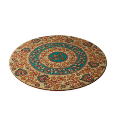 A round rug with a blue and green design