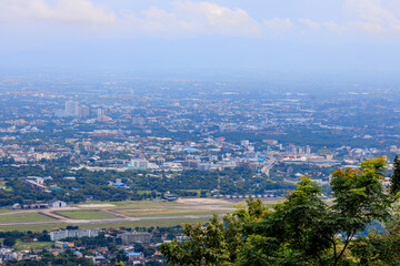 Fototapeta premium Natural background, high angle from the high mountains that can see the scenery around, the wind blows through the cool, blurred of traveling, the integrity of the moist forest.