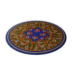 A colorful rug with flowers and leaves on it