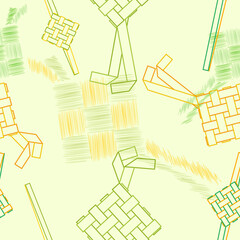 Editable Outline Style Indonesian or Malaysian Ketupat Packed Rice Vector Illustration Seamless Pattern for Creating Background of Eid Mubarak Concept with Melayu and Javanese Culture