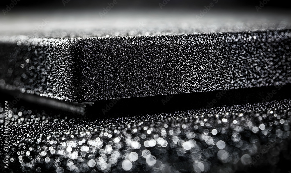 Poster abstract black and white close-up image of a textured surface with bokeh lights, perfect for backgro