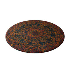 A colorful rug with a pattern of squares and circles