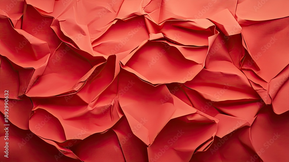 Poster textured red paper background featuring unique creases and folds, ideal for design projects and visu