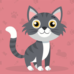 Cute cat sitting. Funny cartoon cool kitty character. Portrait of adorable little stray cat. Vector illustration cat character design with flat color.