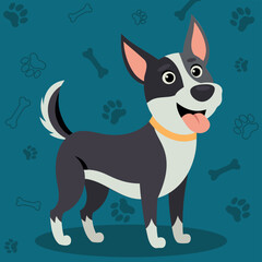 Funny Cartoon puppy standing, Portrait of cute little stray dog. Dog friend. Vector illustration. Cute cartoon dog or puppy character design with flat color. Happy Street dog