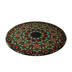 A colorful rug with a black center