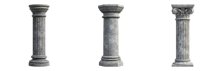 Classic Stone Columns in Various Designs Isolated on transparent background