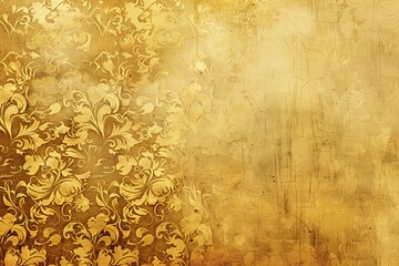 A gold and brown floral patterned background with a white flower in the center