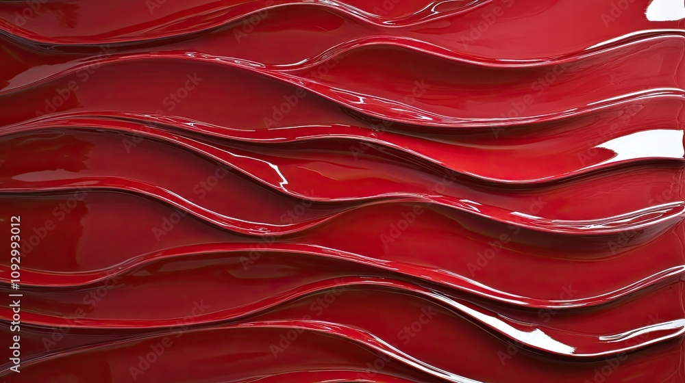 Poster elegant and vibrant red wall with wavy patterns creating a striking textured surface perfect for mod