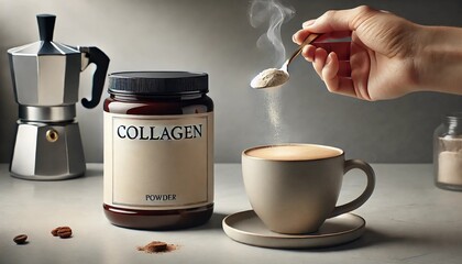 Adding Collagen Powder to Coffee - Wellness and Nutrition Concept