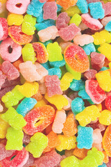 Assorted gummy candies. Top view. Jelly  sweets.