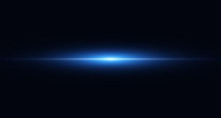 Glowing blue light beam. Realistic glowing line. A ray of light and glare. Abstract blue neon speed light effect on dark background. Spark star. Vector illustration