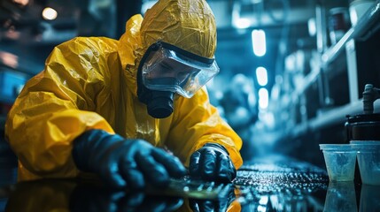 Researchers in protective suits meticulously examine seafloor samples, sharing critical findings with their lab to enhance marine studies.