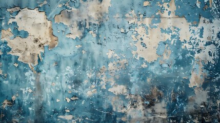 Fototapeta premium A textured blue wall with peeling paint, showcasing a mix of colors and patterns.