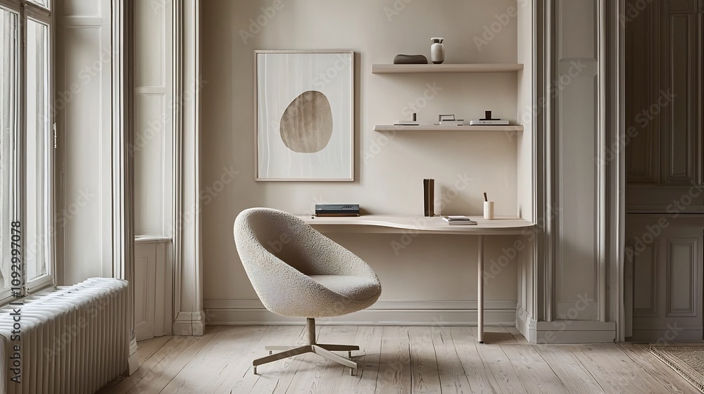 Aufkleber bright and inviting workspace with an open shelf a small desk and a comfortable office chair all in 