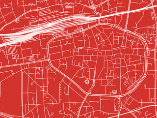 Fototapeta premium Christmas Map of Dortmund Zentrum, Germany in Snowy White on Festive Red Background.