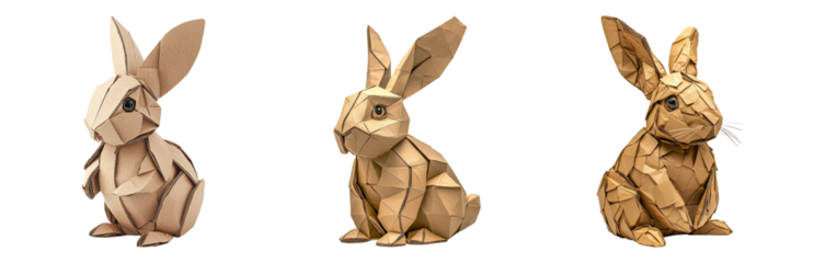 Whimsical Paper Rabbits in Origami Style Isolated on transparent background