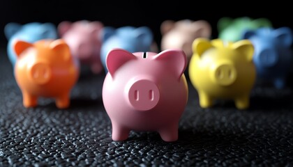Colorful piggy banks for financial savings concept.