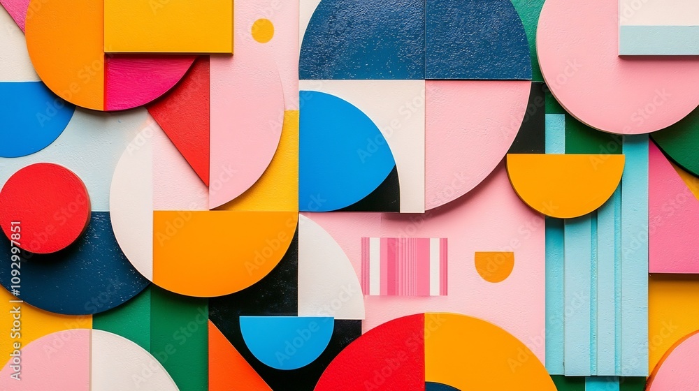 Poster captivating abstract composition featuring a bold playful arrangement of overlapping geometric shape