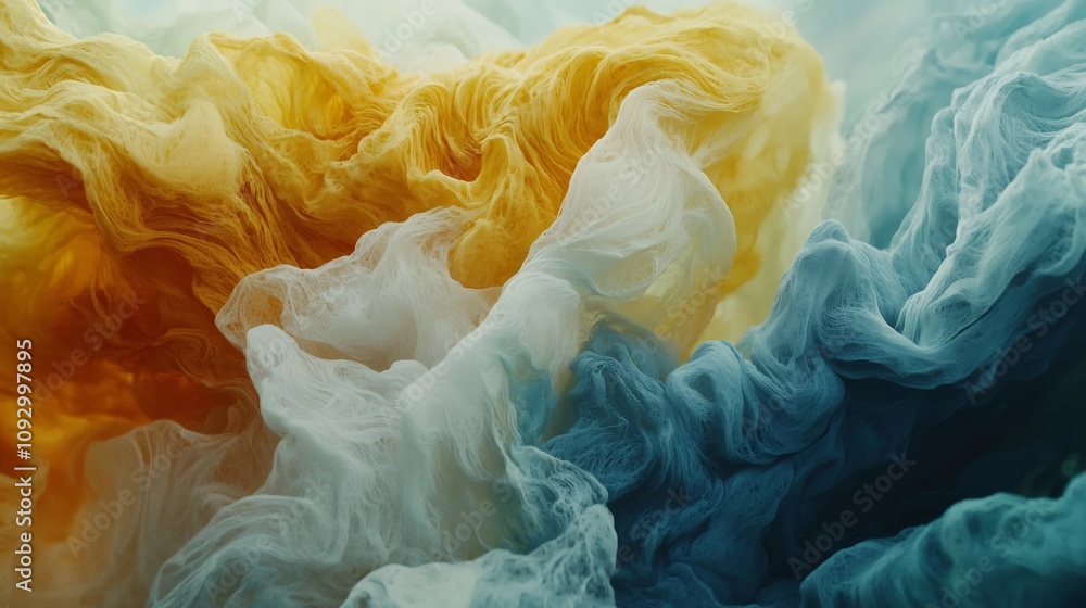 Poster captivating abstract image featuring layered fluid waves of vibrant shifting colors that create a se
