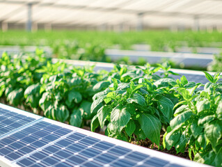 Fototapeta premium Sustainable agriculture solar-powered greenhouse nature farming innovation