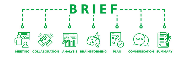 Brief banner web icon vector illustration concept for a briefing of business plan with an icon of meeting, collaboration, analysis, brainstorming, plan, communication, and summary