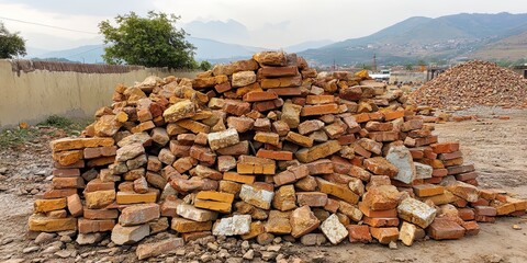 Pile of Broken Bricks at a Construction Site