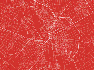 Christmas Map of Duren, Germany in Snowy White on Festive Red Background.