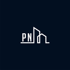 PN initials a sleek and modern logo showcases abstract architectural shapes, emphasizing creativity and innovation in building design against a dark background