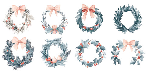 Sketchy Christmas wreaths and garlands, with delicate hand-drawn bows and ornaments in pastel tones.