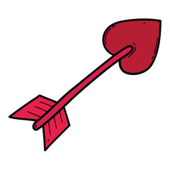Hand drawn cartoon cupid's arrow on a white background.