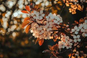 Blooming Tree in Springtime with Sunlight and Bokeh, AI generated illustration