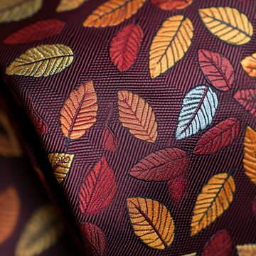 Colorful leaf pattern on textured fabric design.